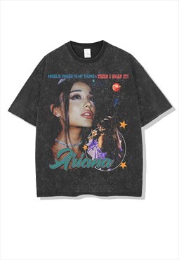 Black Washed Ariana oversized fans T shirt tee Football Y2k