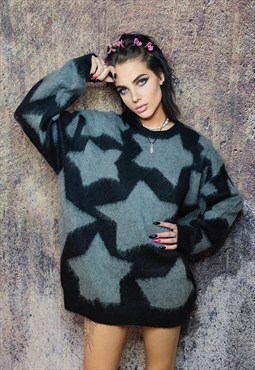 Grunge sweater star jumper knitted fluffy jumper in grey