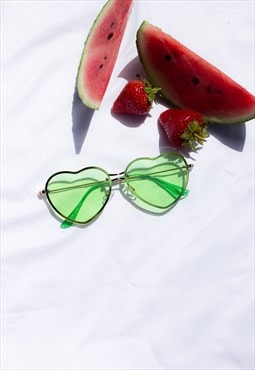 Green Rimless Colour Tint Heart Sunglasses