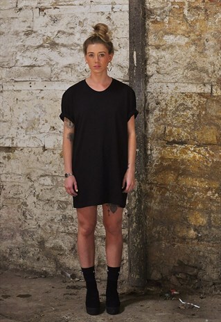 NEW RETRO 90'S OVERSIZE BLACK T SHIRT DRESS TOP TEE 4892