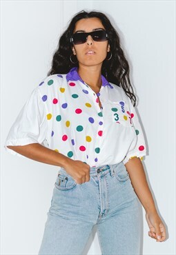 Vintage 80s Dots Printed Asymmetric Short Sleeves Shirt