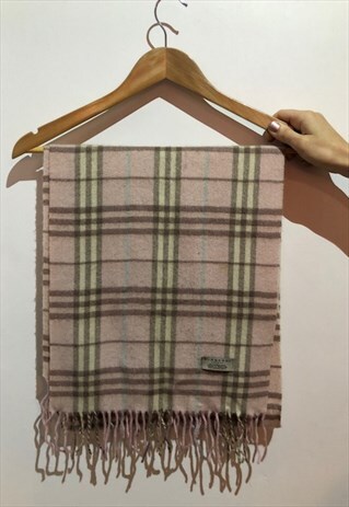VINTAGE BURBERRY UNIQUE BABY PINK CHECK CASHMERE SCARF