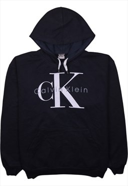 Vintage 90's Calvin Klein Hoodie Spellout Pullover Navy Blue