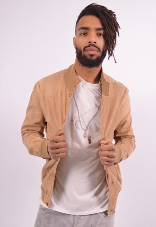 MENS VINTAGE SUEDE BOMBER JACKET MEDIUM BROWN 90S