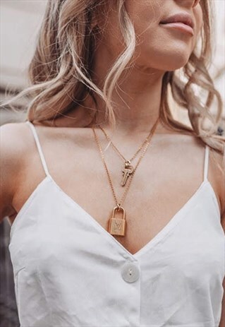 LOUIS VUITTON PADLOCK NECKLACE WITH DOUBLE CHAINS