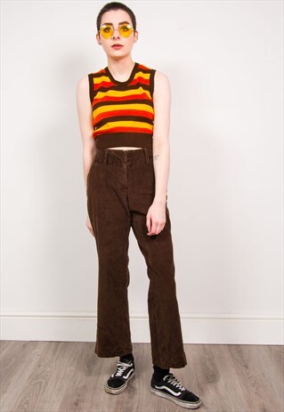 VINTAGE 90'S DARK BROWN CORD HIGH WAIST TROUSERS