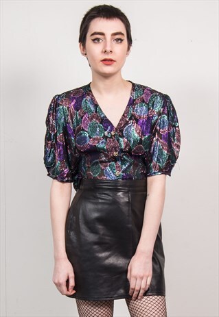 VINTAGE 90'S BLACK LEATHER HIGH WAIST MINI SKIRT