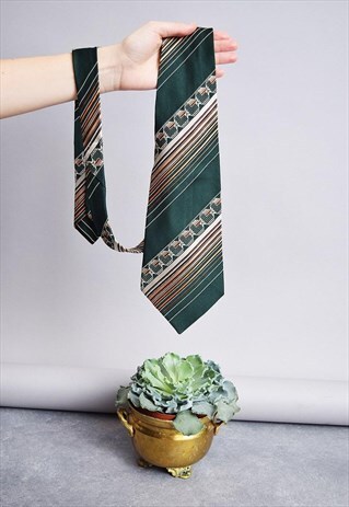 VINTAGE 70'S RETRO MOD STRIPED JAZZY TAPESTRY WOVEN TIE