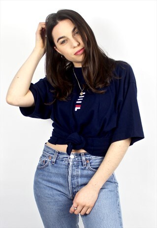 90'S VINTAGE NAVY OVERSIZED LOGO T-SHIRT