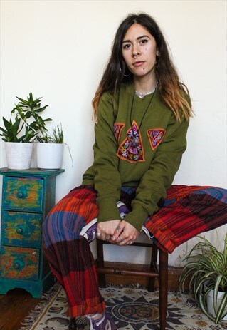REWORKED BANJARA BOHO SWEATSHIRT IN KHAKI GREEN