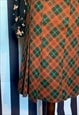 VINTAGE 70S ORANGE JERSEY CHECK MIDI PENCIL SKIRT, UK12/14