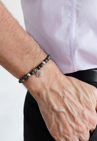 LABRADORITE POWER BRACELET WITH SILVER LOTUS CHARM