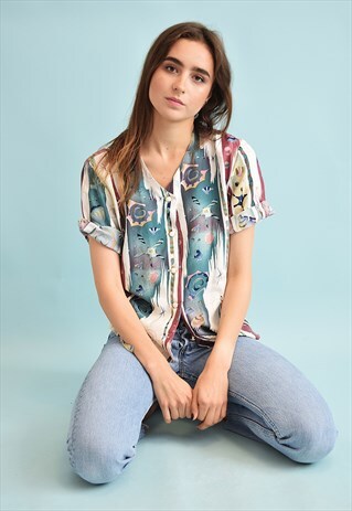 80'S RETRO ABSTRACT PRINT FESTIVAL OVERSIZED BLOUSE TOP