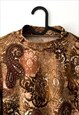 PAISLEY PSYCHEDELIC TAN BROWN PATTERNED TOP BLOUSE M