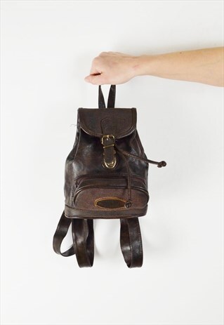 BROWN FAUX LEATHER RUCKSACK BAG