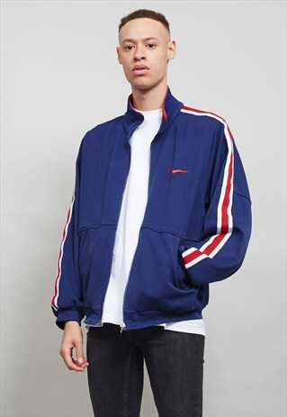 80'S NAVY BLUE AND RED MESH NIKE SPORTS BOMBER JACKET