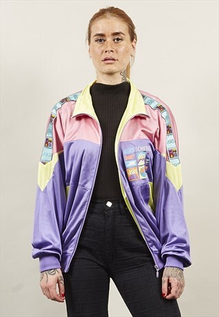 VINTAGE 80'S ASICS SPORTS MULTICOLOURED NEON TRACKSUIT SPORT