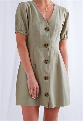 PAYTON BUTTON MINI DRESS - KHAKI