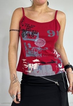 Vintage Y2k Vest Top Graphic Print Grunge Hippy 90s 