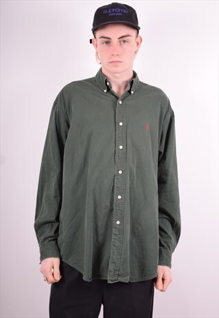 RALPH LAUREN MENS VINTAGE SHIRT LARGE GREEN 90'S