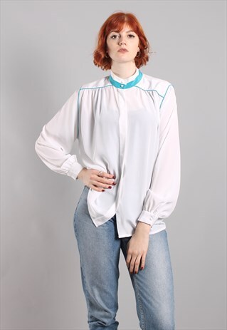 VINTAGE 80S JACQUES VERT HIGH NECK BLOUSE