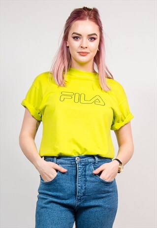 VINTAGE 90'S BRIGHT LIME GREEN FILA T-SHIRT