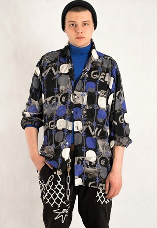 LONG SLEEVE ABSTRACT PRINT VINTAGE 90S MEN'S COLLAR SHIRT