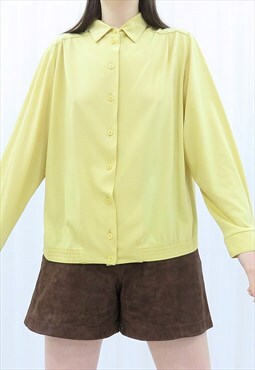 90s Vintage Yellow Collared Shirt Blouse (Size M)