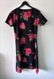 70'S RED ROSES PRINTED SUMMER DRESS - L