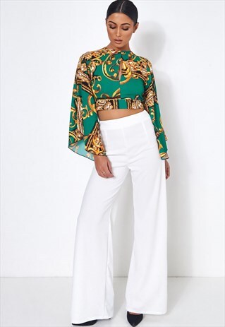 GREEN SCARF PRINT BLOUSE