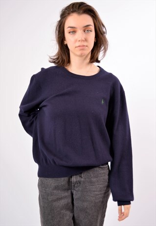 Vintage Blue Polo Lauren Ralph Jumper Sweater Navy ZXPiuTOk