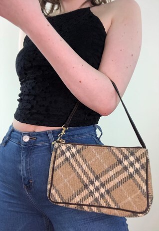 WOMENS BURBERRY HANDBAG BEIGE NOVA CHECK BAG WOOL