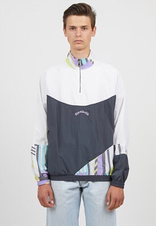 VINTAGE GREY WHITE REEBOK 1/4 ZIP PULLOVER JACKET