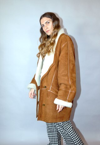 VINTAGE CAMEL BROWN SHEEPSKIN SHEARLING JACKET