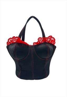 Vintage 90s Black & Red Corset Bust Handbag