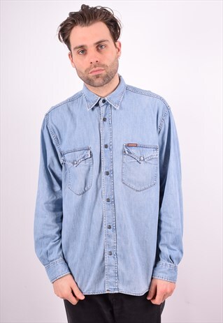 CARRERA MENS VINTAGE DENIM SHIRT LARGE BLUE 90'S