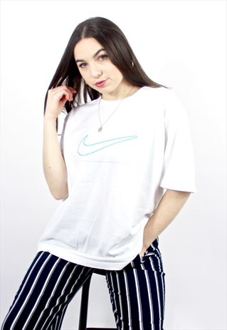 90'S RETRO WHITE & BLUE SPELL-OUT OVERSIZED T-SHIRT