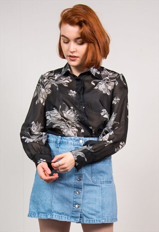 VINTAGE 70'S SHIRT FLORAL SHEER