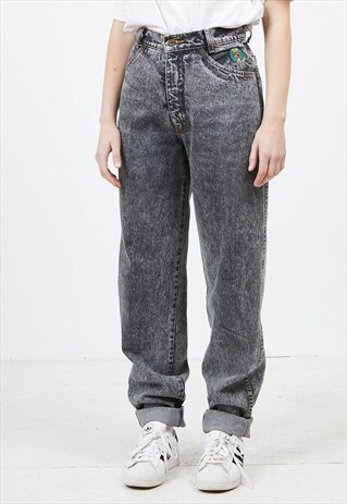 VINTAGE GREY CARS ACID WASHED DENIM JEANS