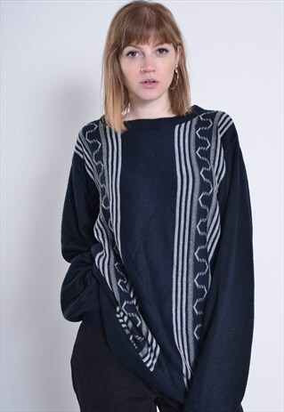 VINTAGE ABSTRACT CRAZY PATTERNED JUMPER BLUE