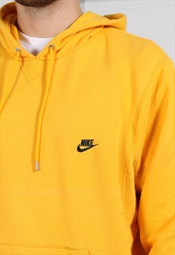 Vintage Nike Hoodie in Yellow with Spell Out Logo Large