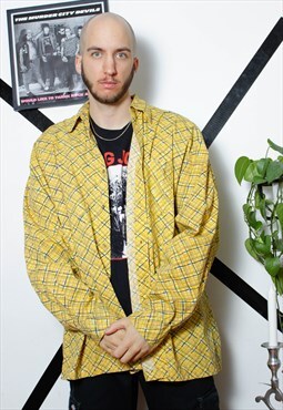 80s vintage 90s grunge yellow checked oversized shirt