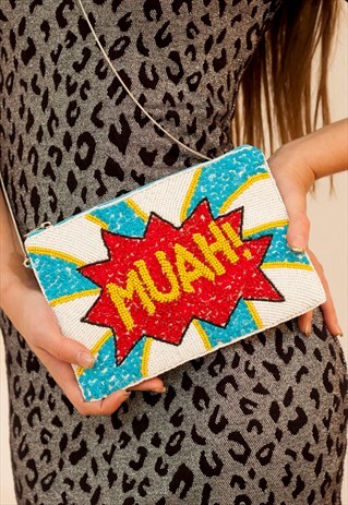 BRIGHT AND FUN BEADED CLUTCH BAG
