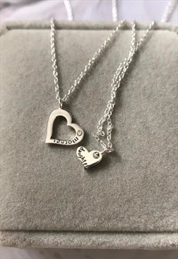 sterling silver mother & daughter heart double necklace