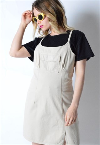 VINTAGE 90S BEIGE MINIMALIST SARAFAN MINI DRESS