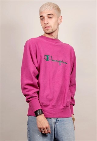 VINTAGE 90'S PREMIUM PINK / GREEN LOGO CHAMPION SWEATSHIRT