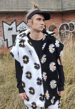 Floral fleece gilet handmade sleeveless daisy vest jacket