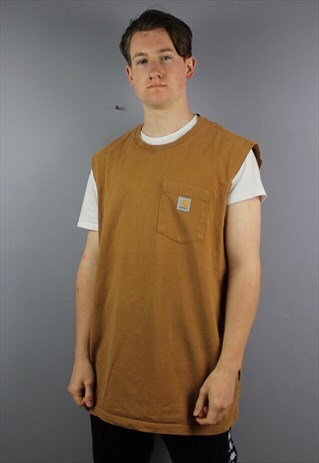 VINTAGE CARHARTT WORKWEAR VEST IN BROWN WITH POCKET WITH PAT