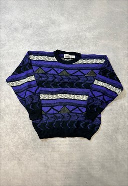 Vintage Abstract Knitted Jumper Funky Patterned Sweater