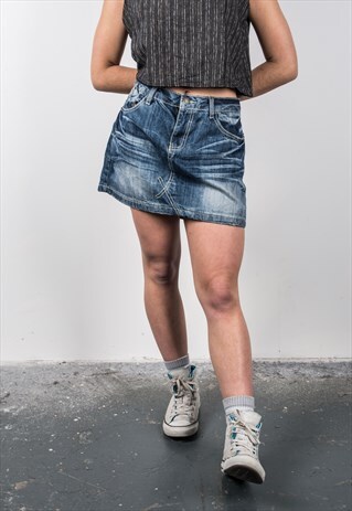 VINTAGE 1990S BLUE DENIM MINI SKIRT
